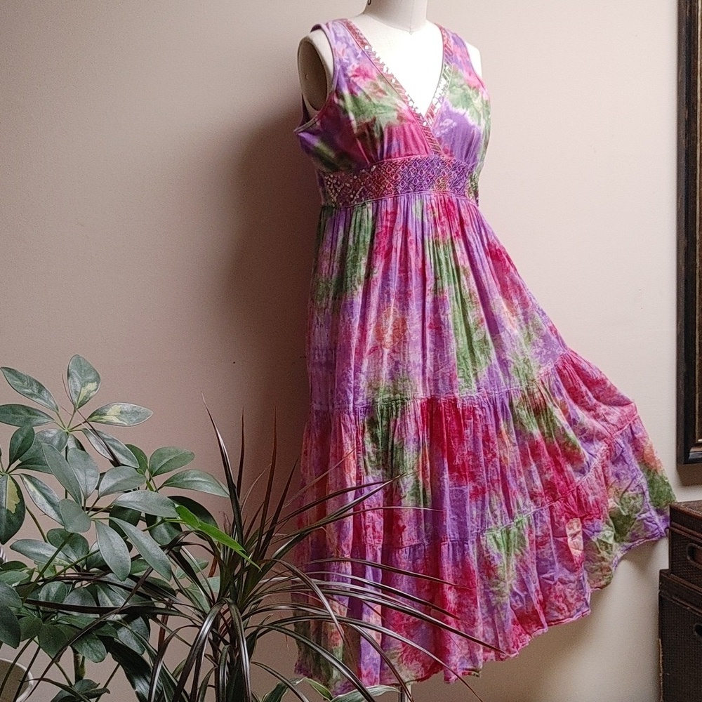 MKY Tiered Cotton Ice-Dyed Summer Dress L